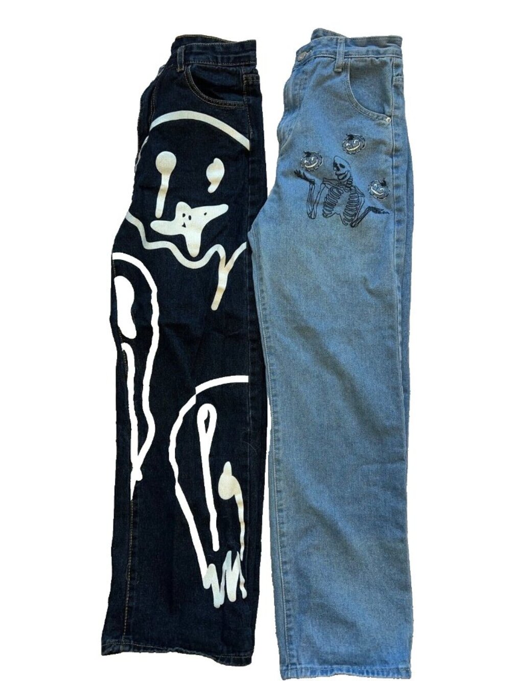 juniors/girls jeans RUMWE size Small straight leg pattern skeleton